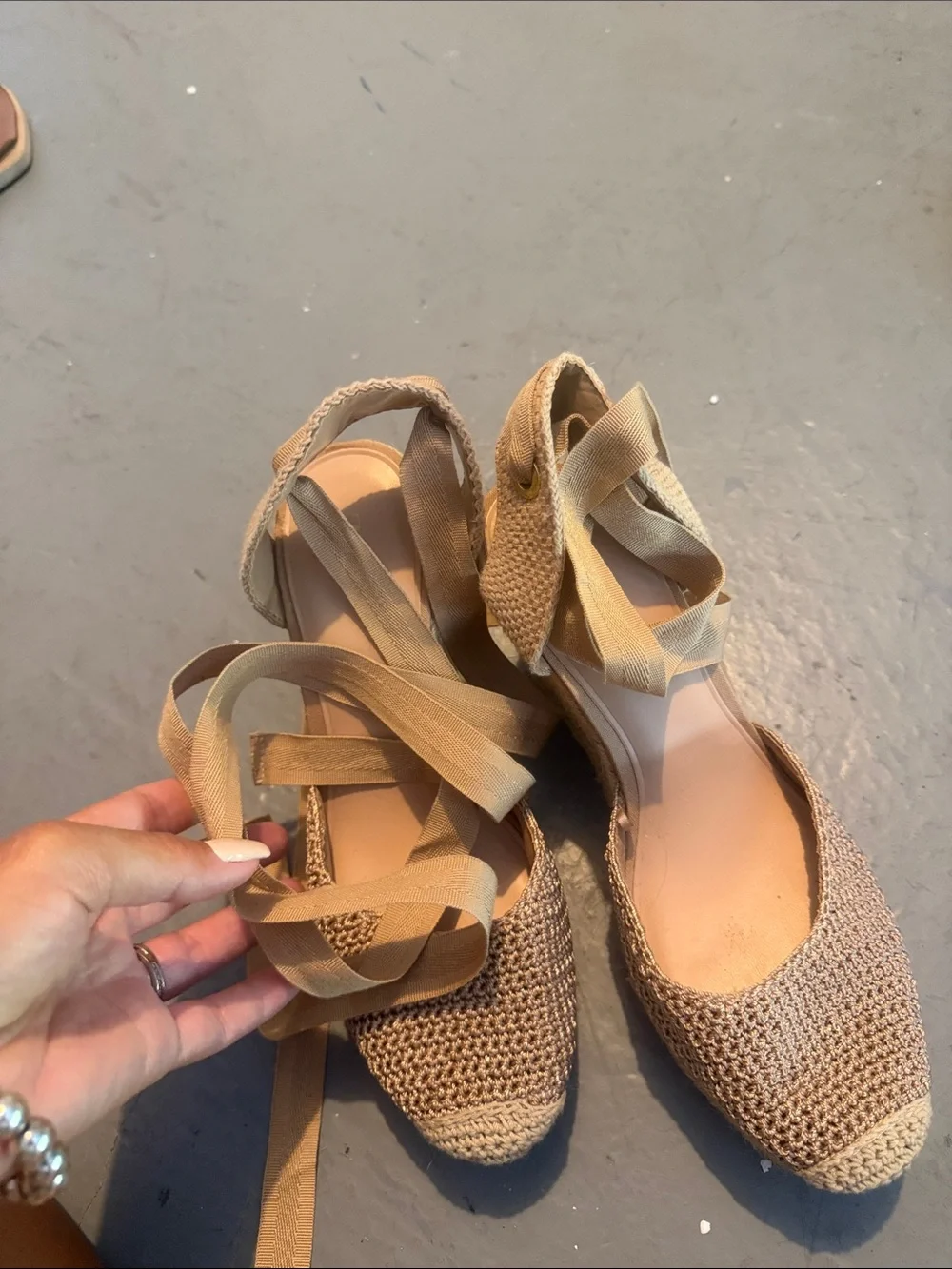 Zara Beige Woven Espadrille Tie-Up Sandals - Picture 7 of 11